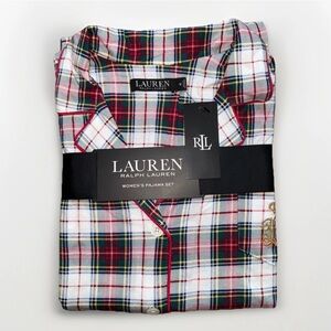NEW RALPH LAUREN Women Sz M Pajama Set Ivory Red Plaid Cotton Blend Gift